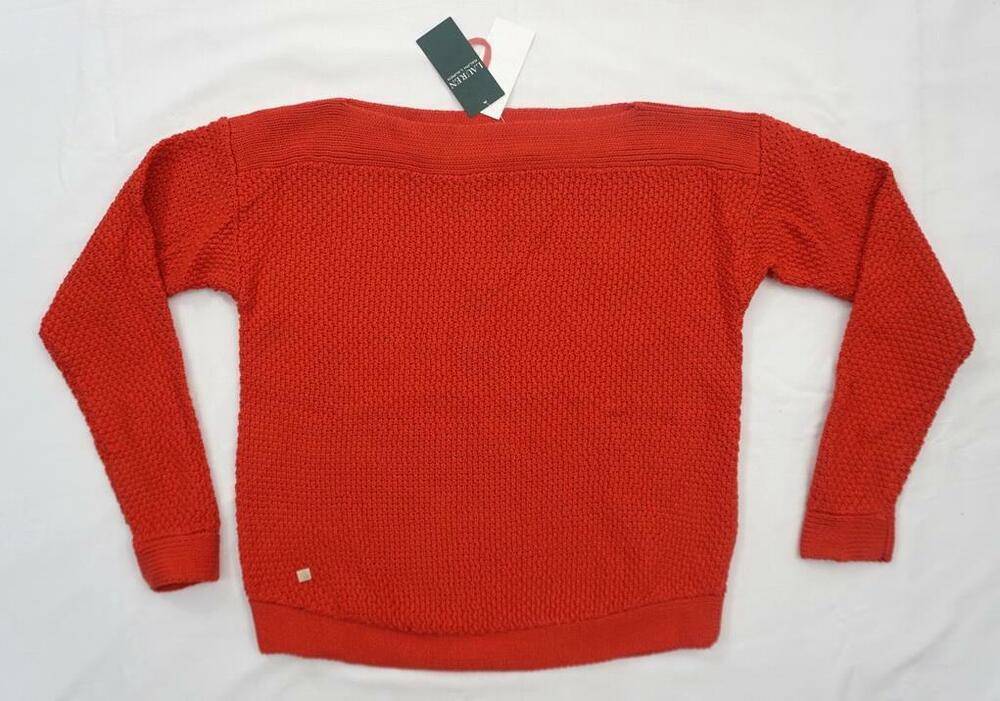LAUREN RALPH LAUREN WOMEN S PETITE RED KNITTED COTTON SWEATER/PULLOVER NWT $69.9